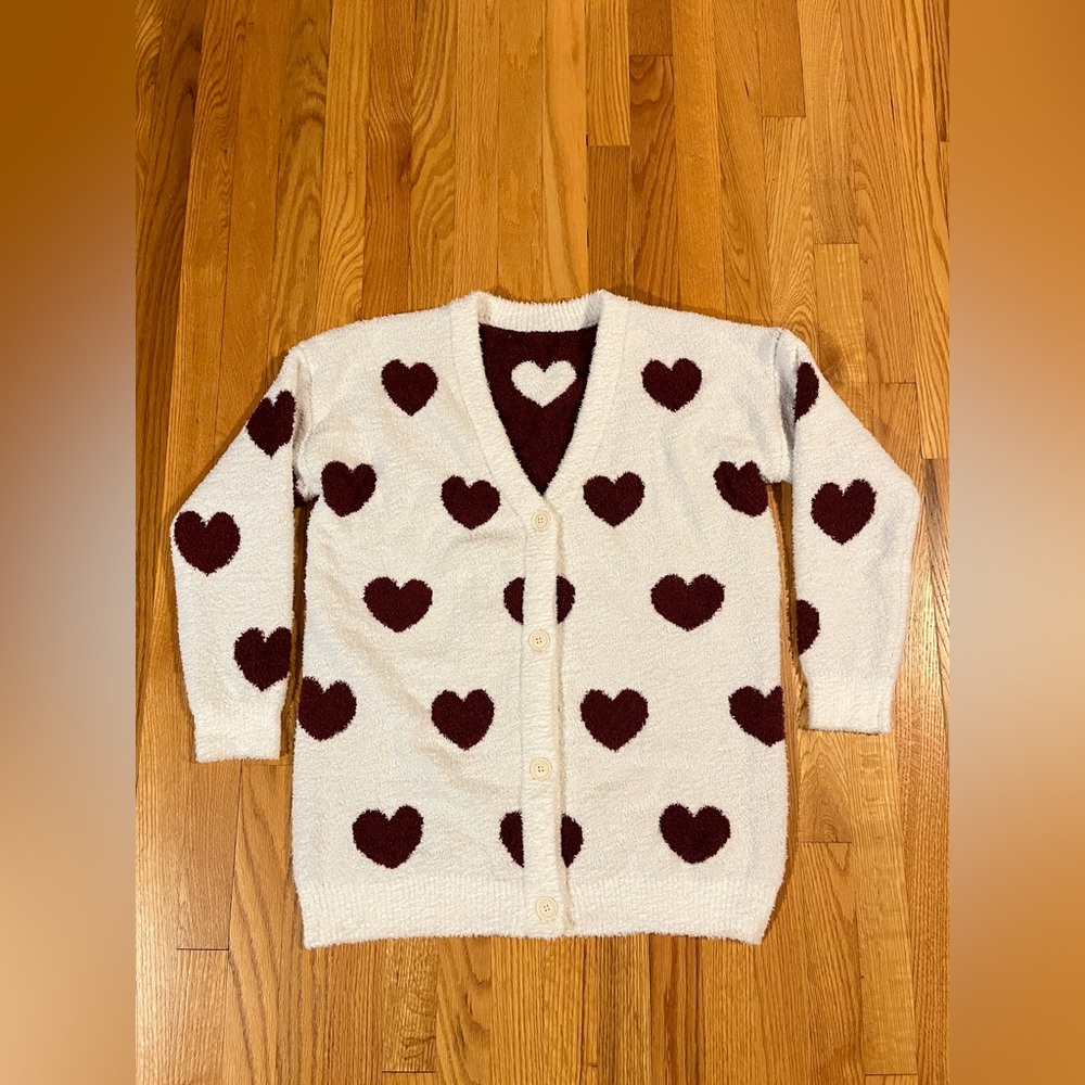 White and Red Heart Cozy Sweater